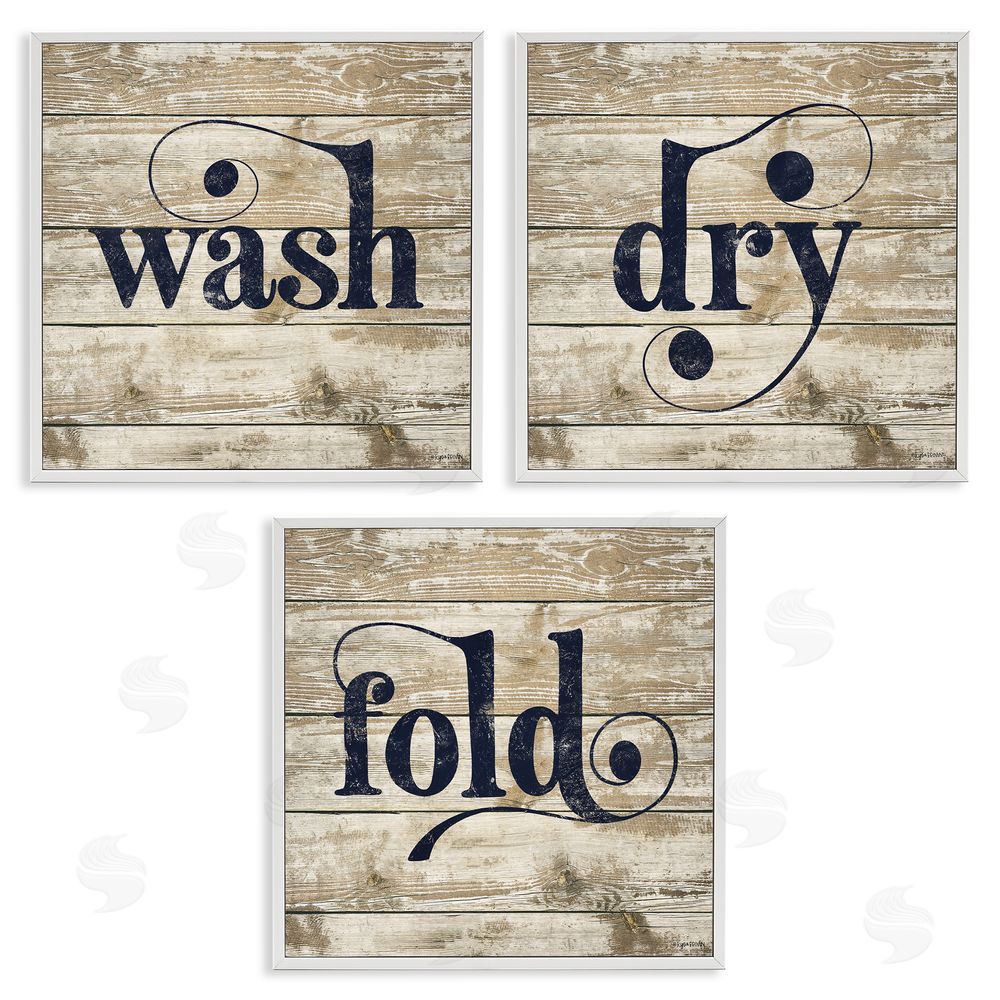 Lady Louise Designs Rustic Wash Dry Fold Distressed Words White Framed Giclee Wall Art Print