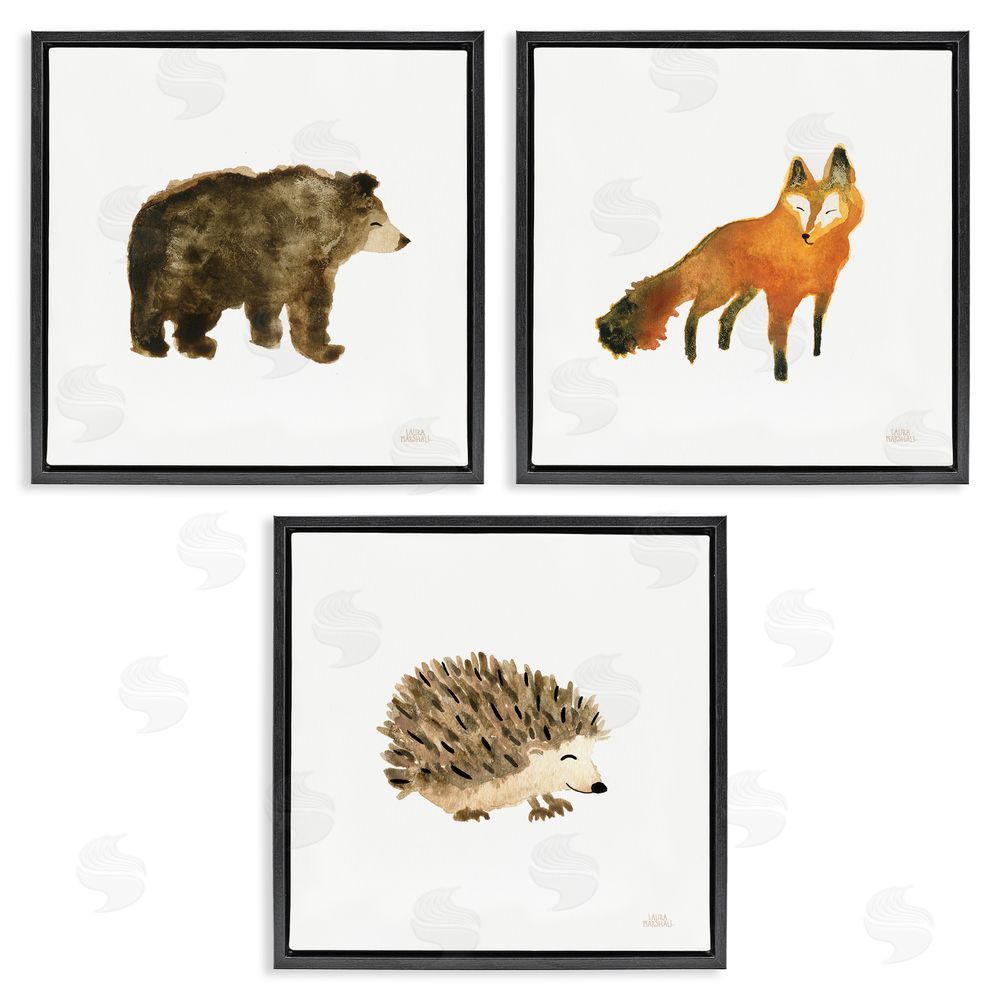 Laura Marshall Whimsical Forest Animal Watercolors Black Floating Frame Canvas Wall Art Print