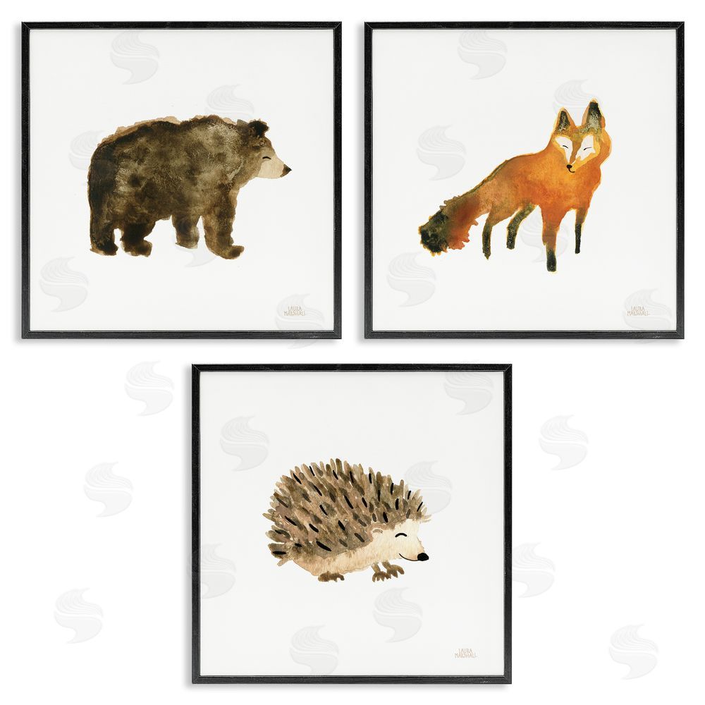 Laura Marshall Whimsical Forest Animal Watercolors Black Framed Giclee Wall Art Print