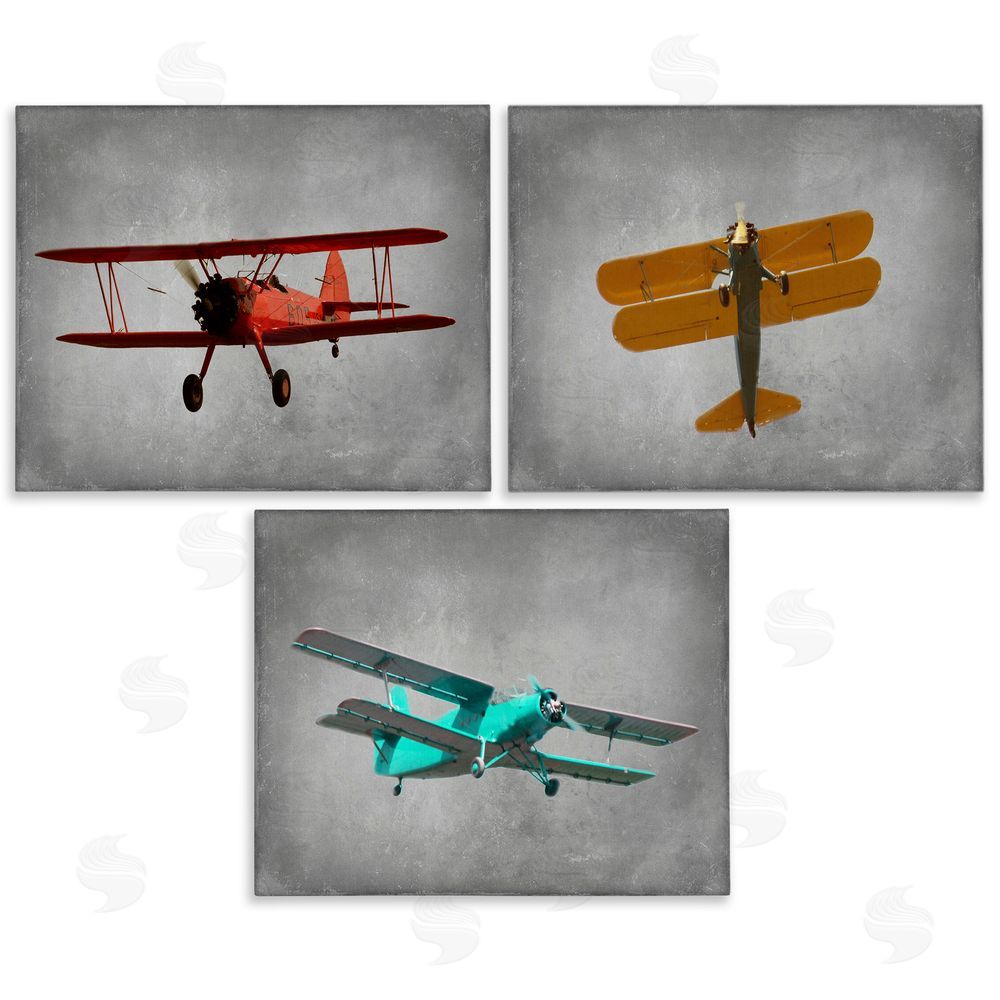 Ashley Calhoun Vintage Airplanes at Flight Red Yellow Blue Canvas Wall Art Print