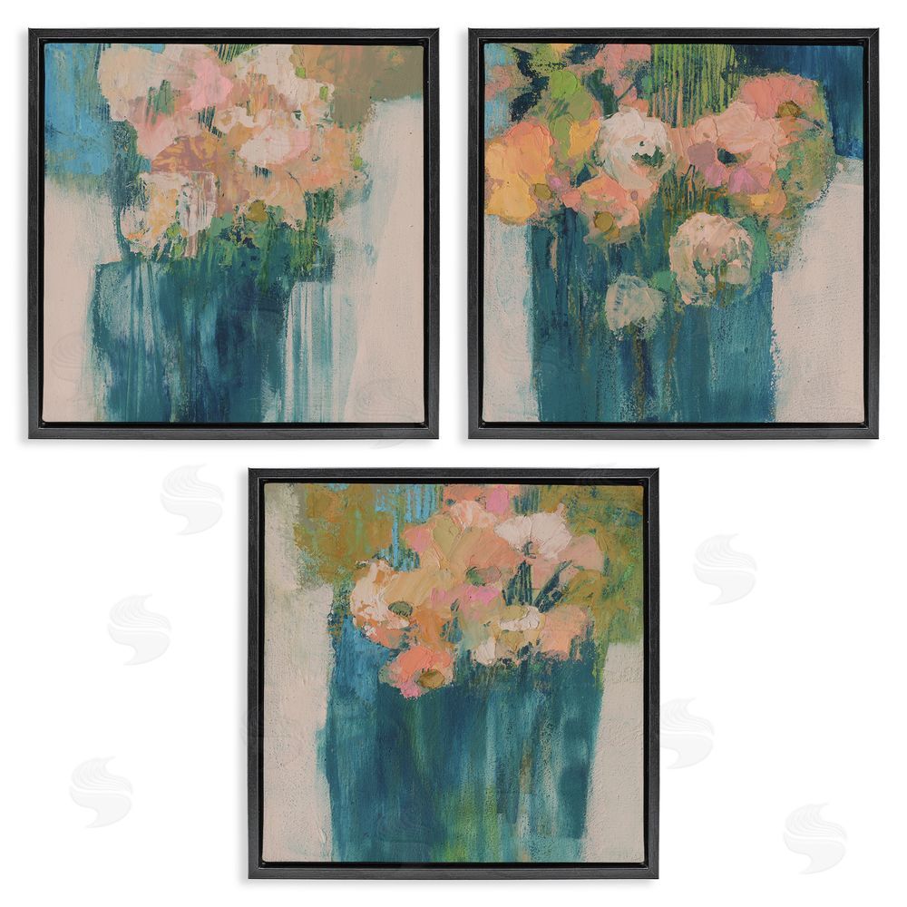 Sue Jachimiec Expressive Abstract Posy Bouquets Black Floating Frame Canvas Wall Art Print