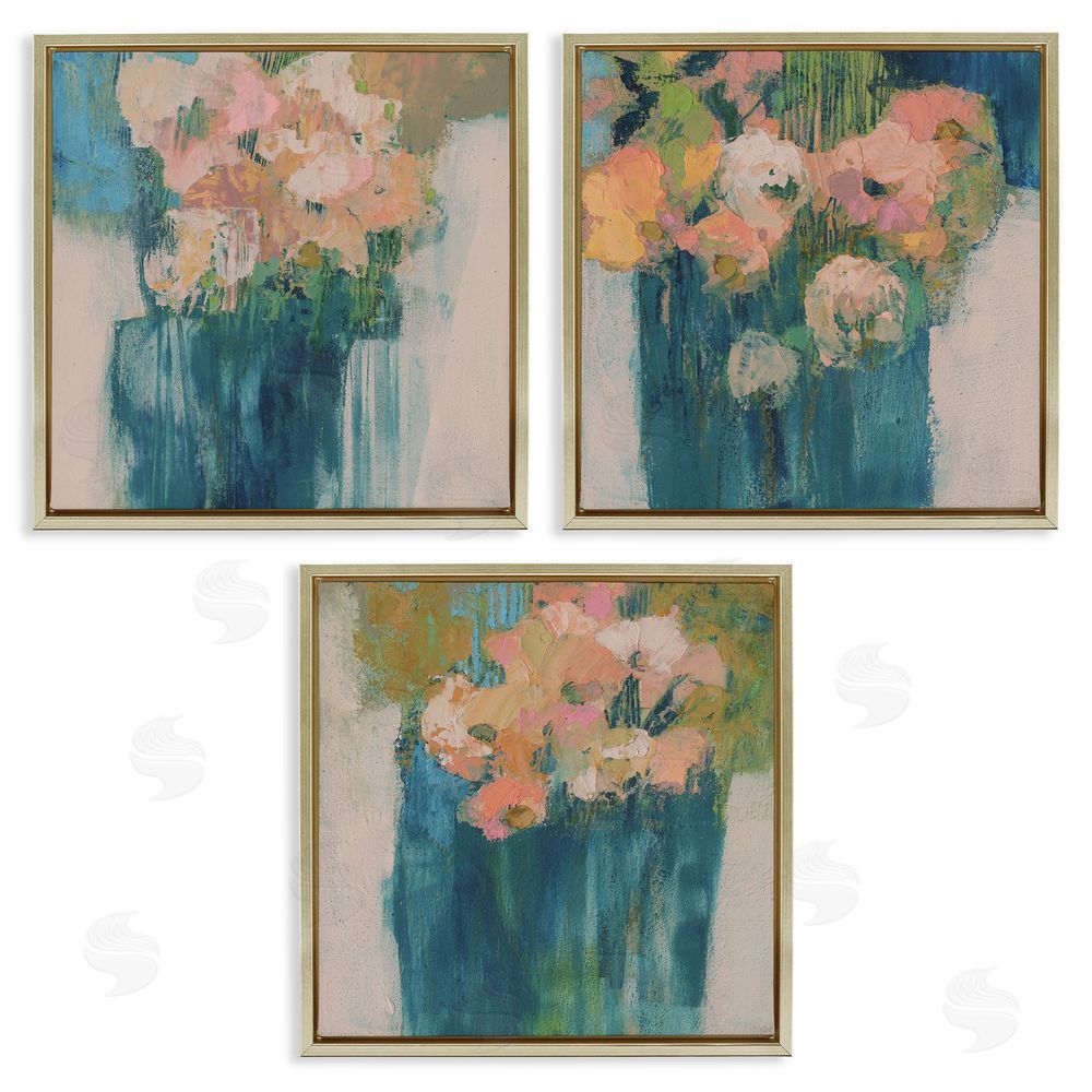 Sue Jachimiec Expressive Abstract Posy Bouquets Gold Floating Frame Canvas Wall Art Print