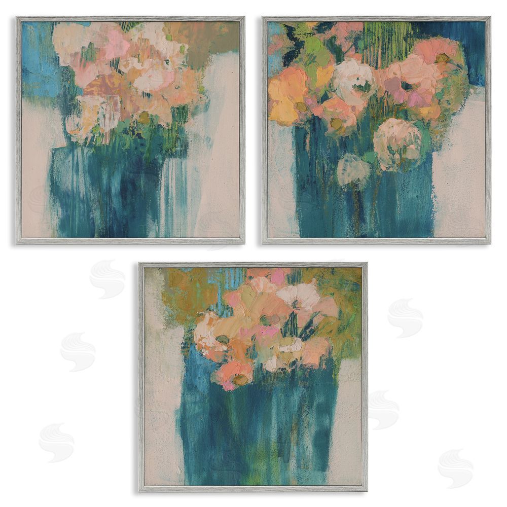 Sue Jachimiec Expressive Abstract Posy Bouquets Gray Framed Giclee Wall Art Print