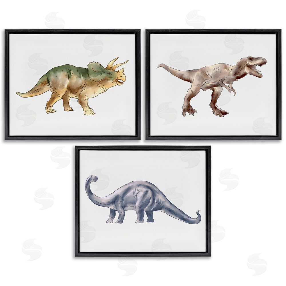 Ziwei Li Pre-Historic Dinosaurs Walking Black Floating Frame Canvas Wall Art Print