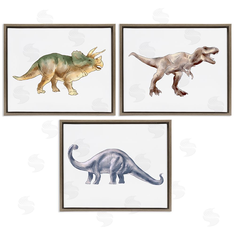 Ziwei Li Pre-Historic Dinosaurs Walking Brown Floating Frame Canvas Wall Art Print