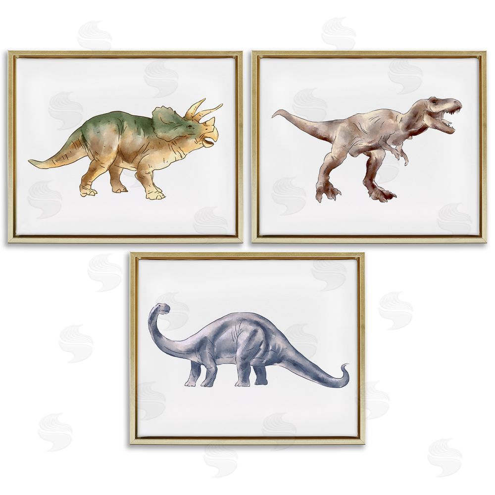 Ziwei Li Pre-Historic Dinosaurs Walking Gold Floating Frame Canvas Wall Art Print