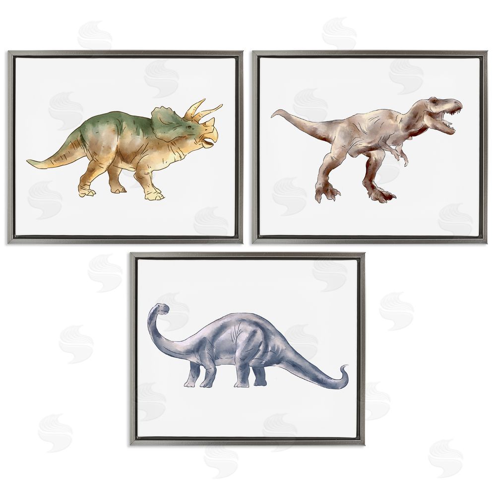 Ziwei Li Pre-Historic Dinosaurs Walking Gray Floating Frame Canvas Wall Art Print