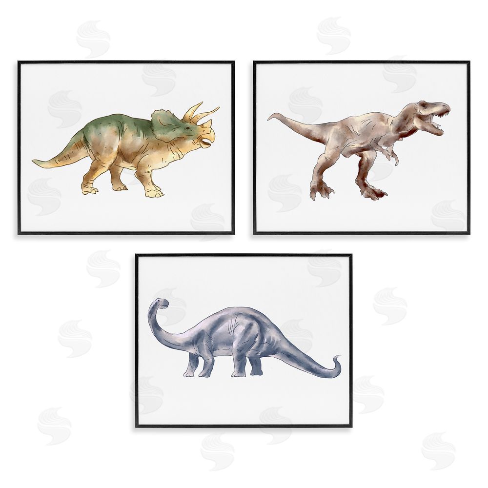 Ziwei Li Pre-Historic Dinosaurs Walking Black Framed Giclee Wall Art Print