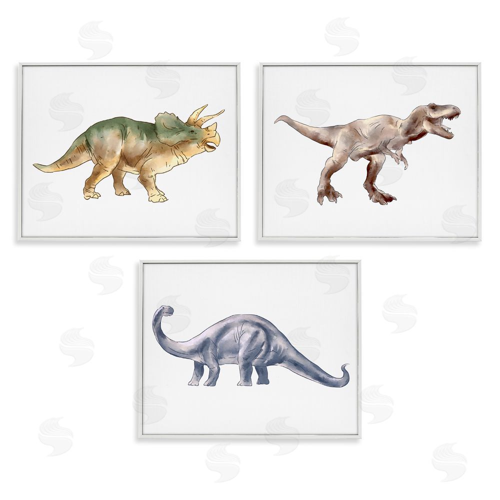 Ziwei Li Pre-Historic Dinosaurs Walking White Framed Giclee Wall Art Print