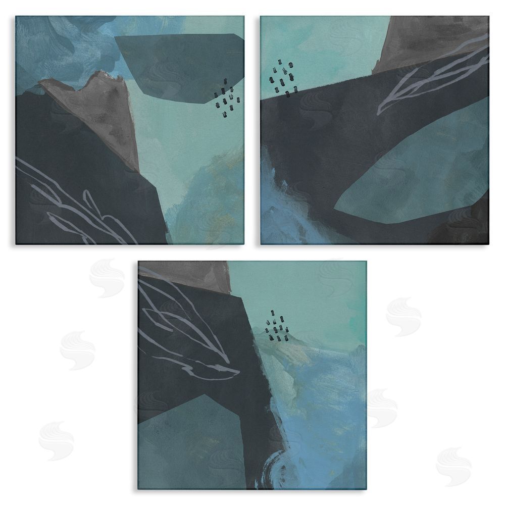 Jacob Green Abstract Coastal Rocks Expressive Blue Grey Canvas Wall Art Print
