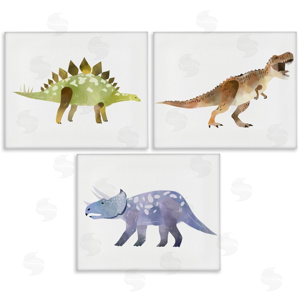 Ziwei Li T-Rex Triceratops and Stegosaurus Dinosaurs Canvas Wall Art Print