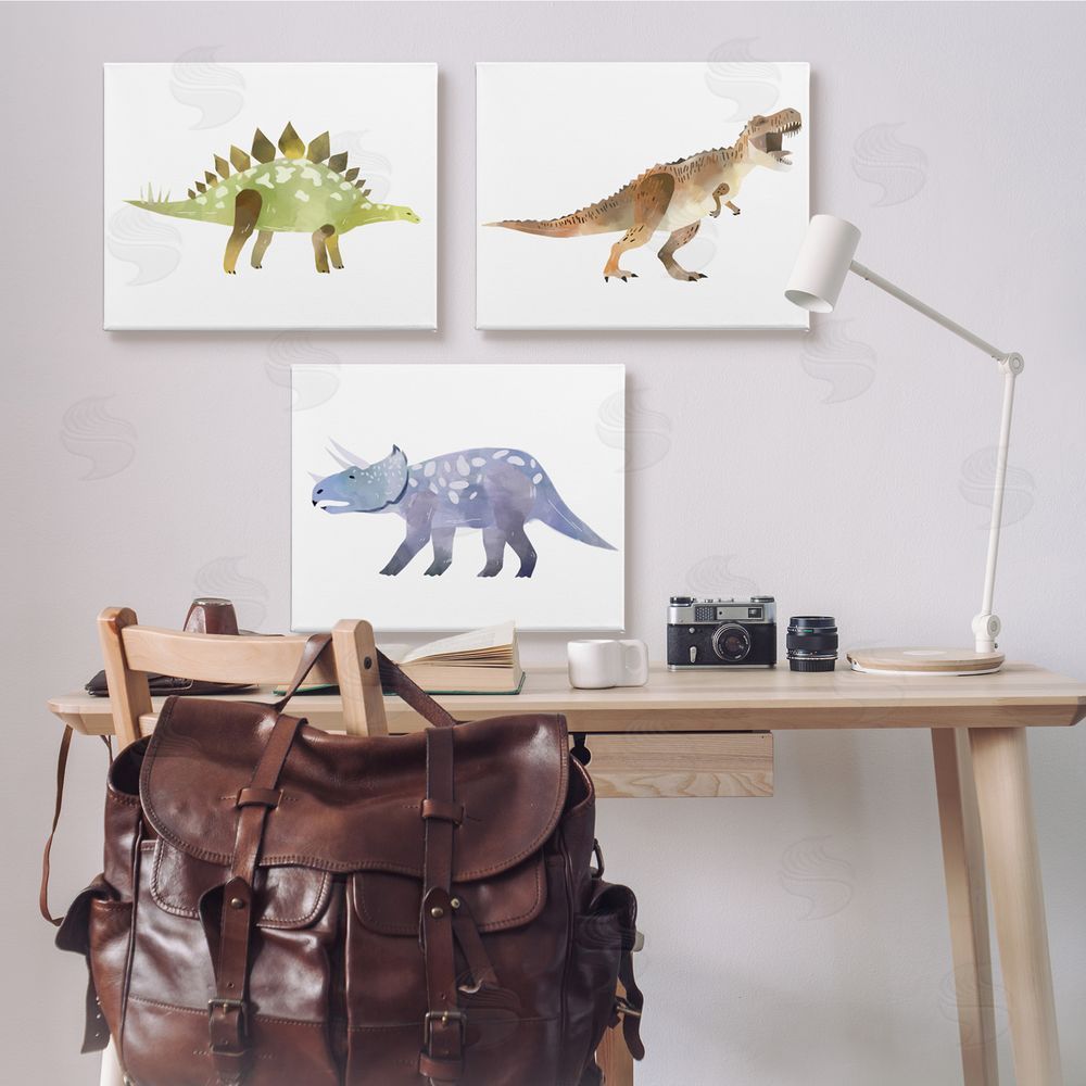 Ziwei Li T-Rex Triceratops and Stegosaurus Dinosaurs Canvas Wall Art Print in Room