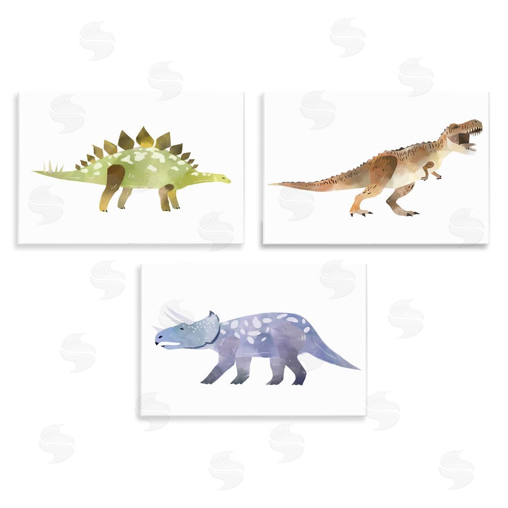 Ziwei Li T-Rex Triceratops and Stegosaurus Dinosaurs Wooden Wall Plaque Art Print