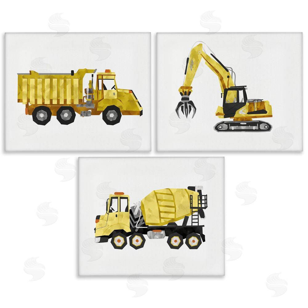 Ziwei Li Playful Construction Truck Vehicles Canvas Wall Art Print