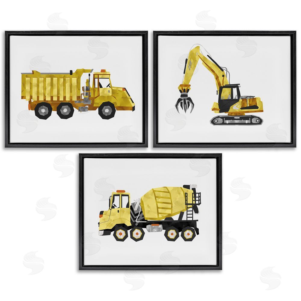 Ziwei Li Playful Construction Truck Vehicles Black Floating Frame Canvas Wall Art Print