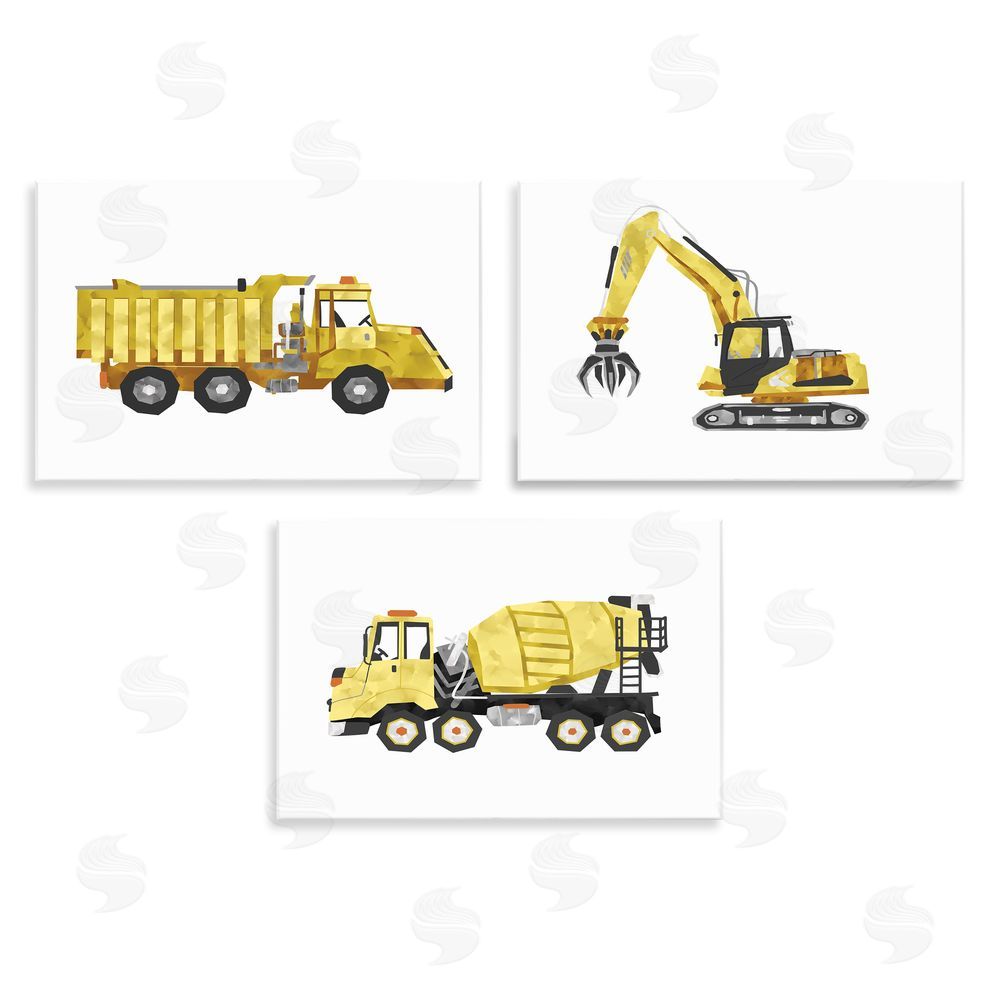 Ziwei Li Playful Construction Truck Vehicles Wooden Wall Plaque Art Print