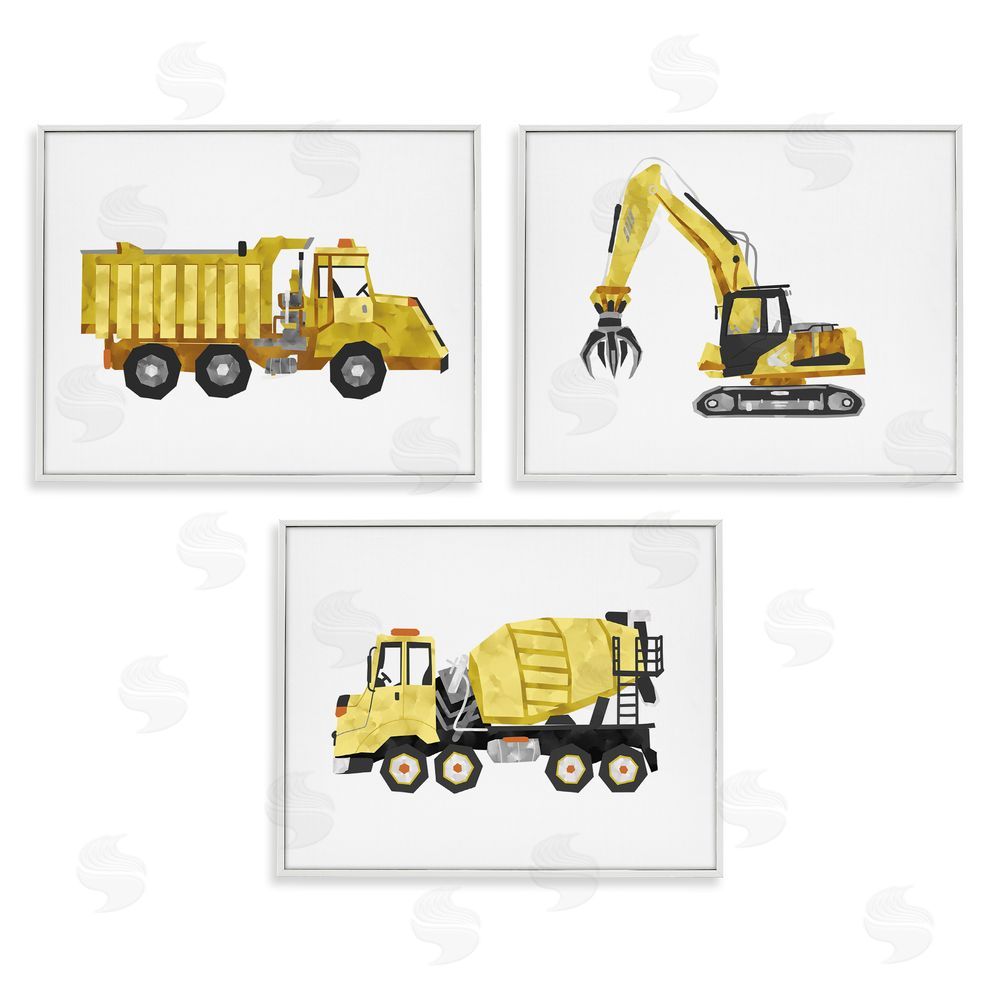 Ziwei Li Playful Construction Truck Vehicles White Framed Giclee Wall Art Print