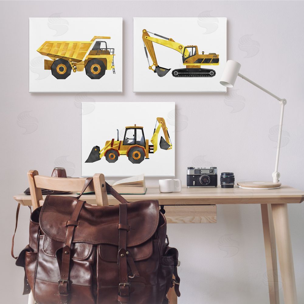 Ziwei Li Construction and Demolition Trucks Vehicles Canvas Wall Art Print in Room