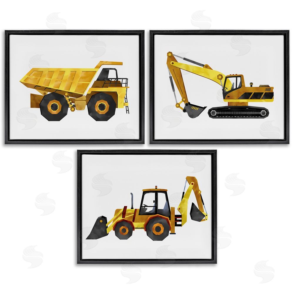 Ziwei Li Construction and Demolition Trucks Vehicles Black Floating Frame Canvas Wall Art Print