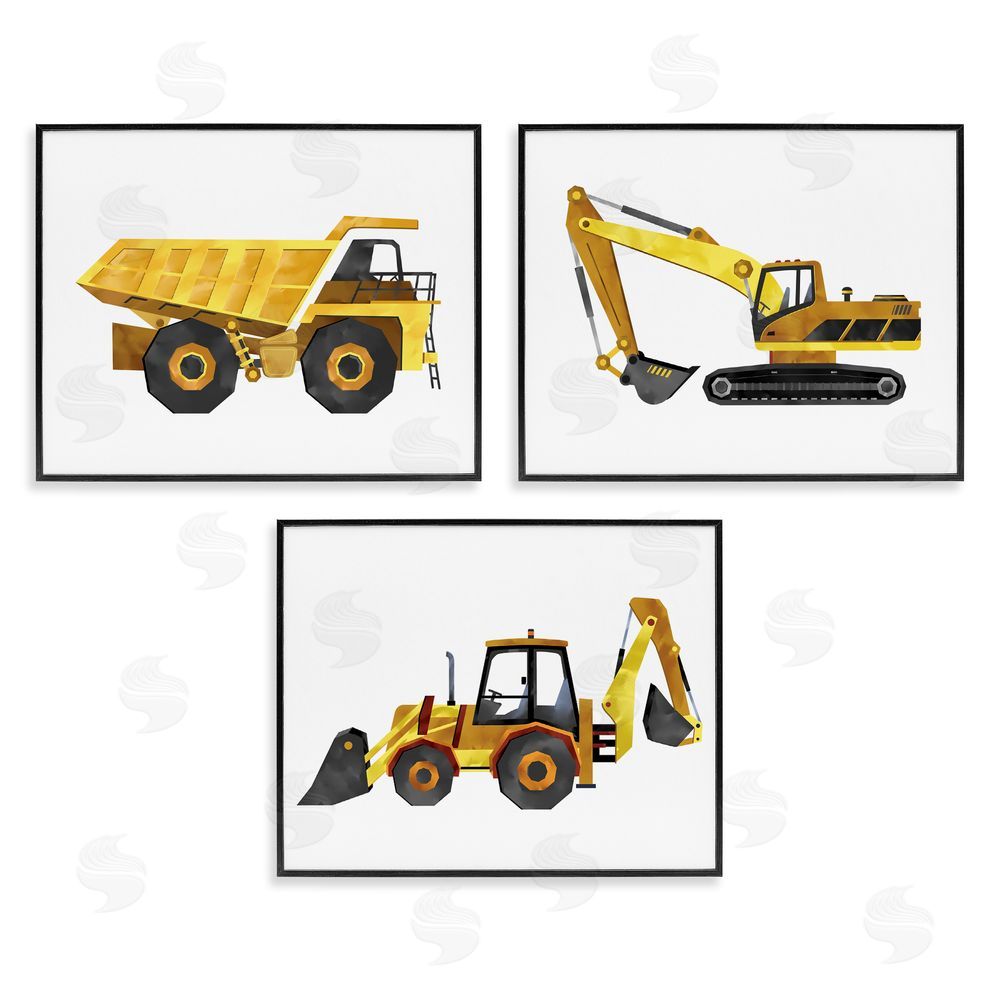 Ziwei Li Construction and Demolition Trucks Vehicles Black Framed Giclee Wall Art Print