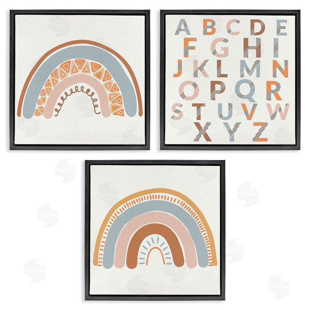 Kim Allen Geometric Rainbow Playful Alphabet Chart Black Floating Frame Canvas Wall Art Print