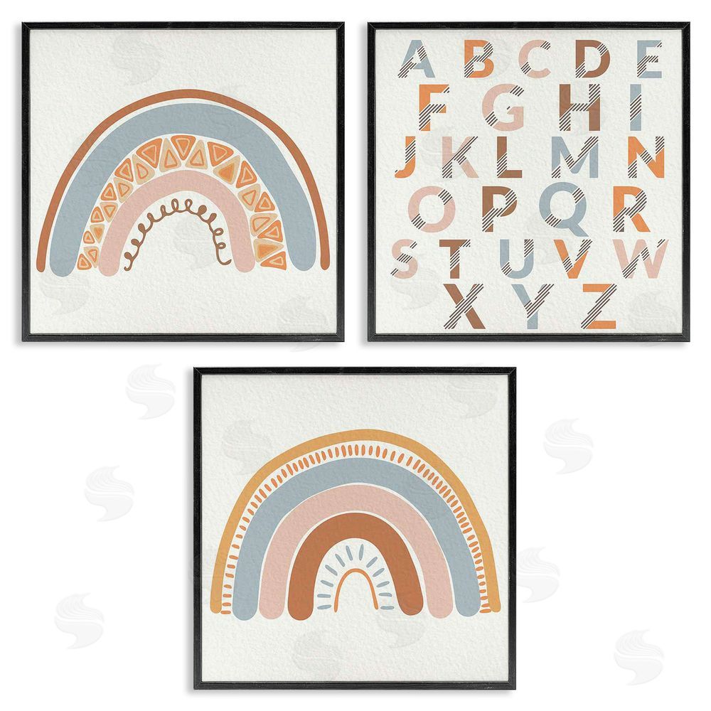 Kim Allen Geometric Rainbow Playful Alphabet Chart Black Framed Giclee Wall Art Print