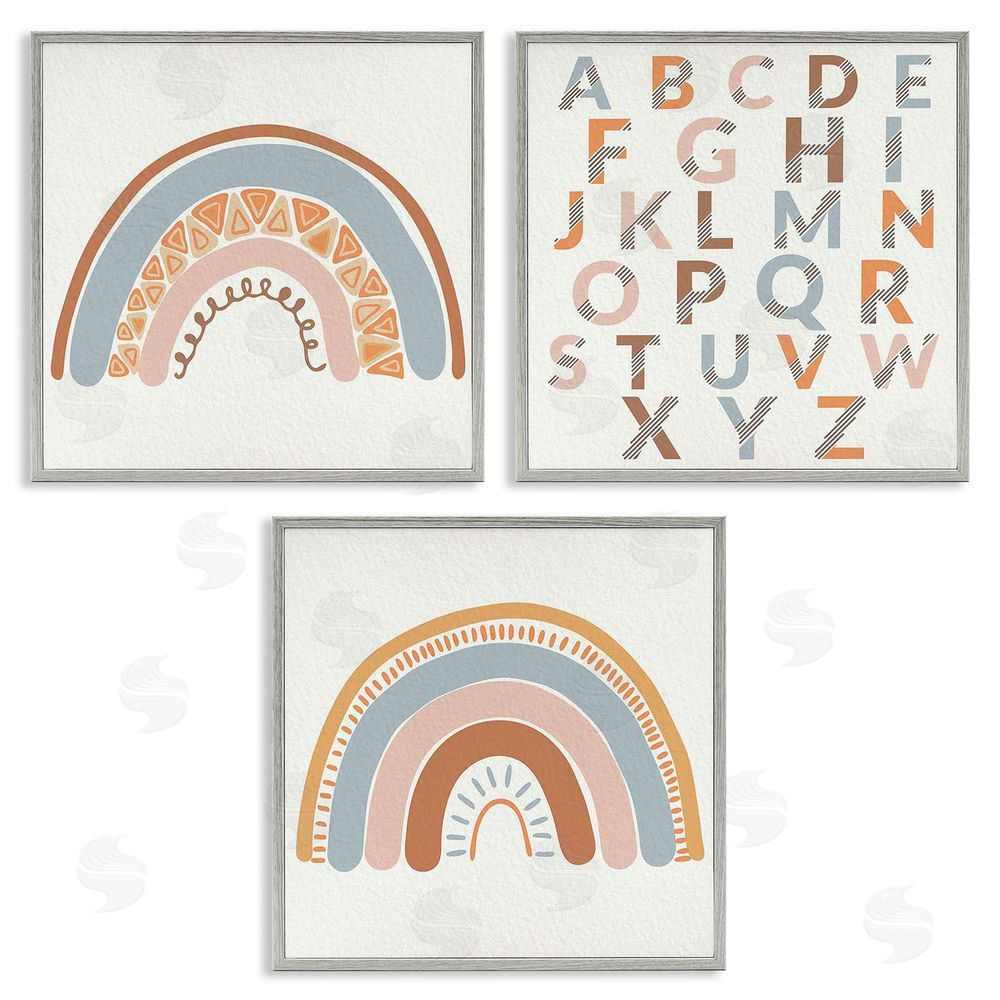Kim Allen Geometric Rainbow Playful Alphabet Chart Gray Framed Giclee Wall Art Print