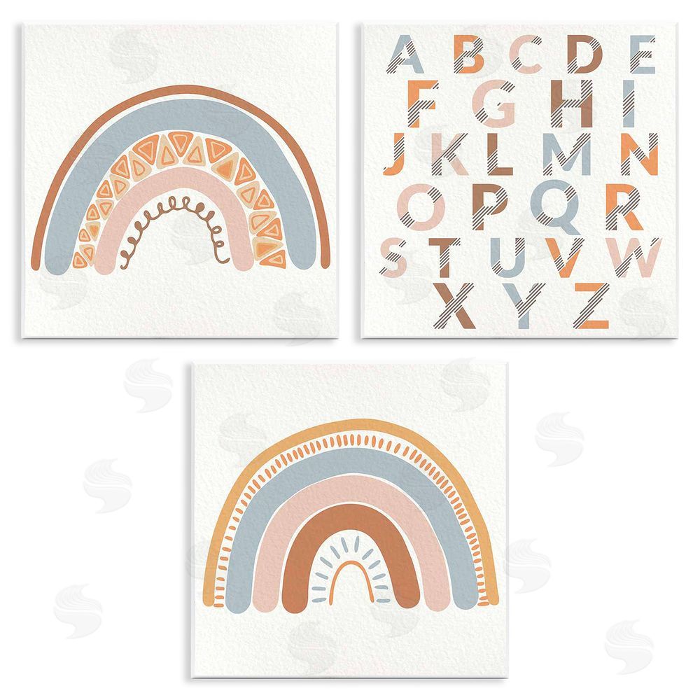 Kim Allen Geometric Rainbow Playful Alphabet Chart Wooden Wall Plaque Art Print