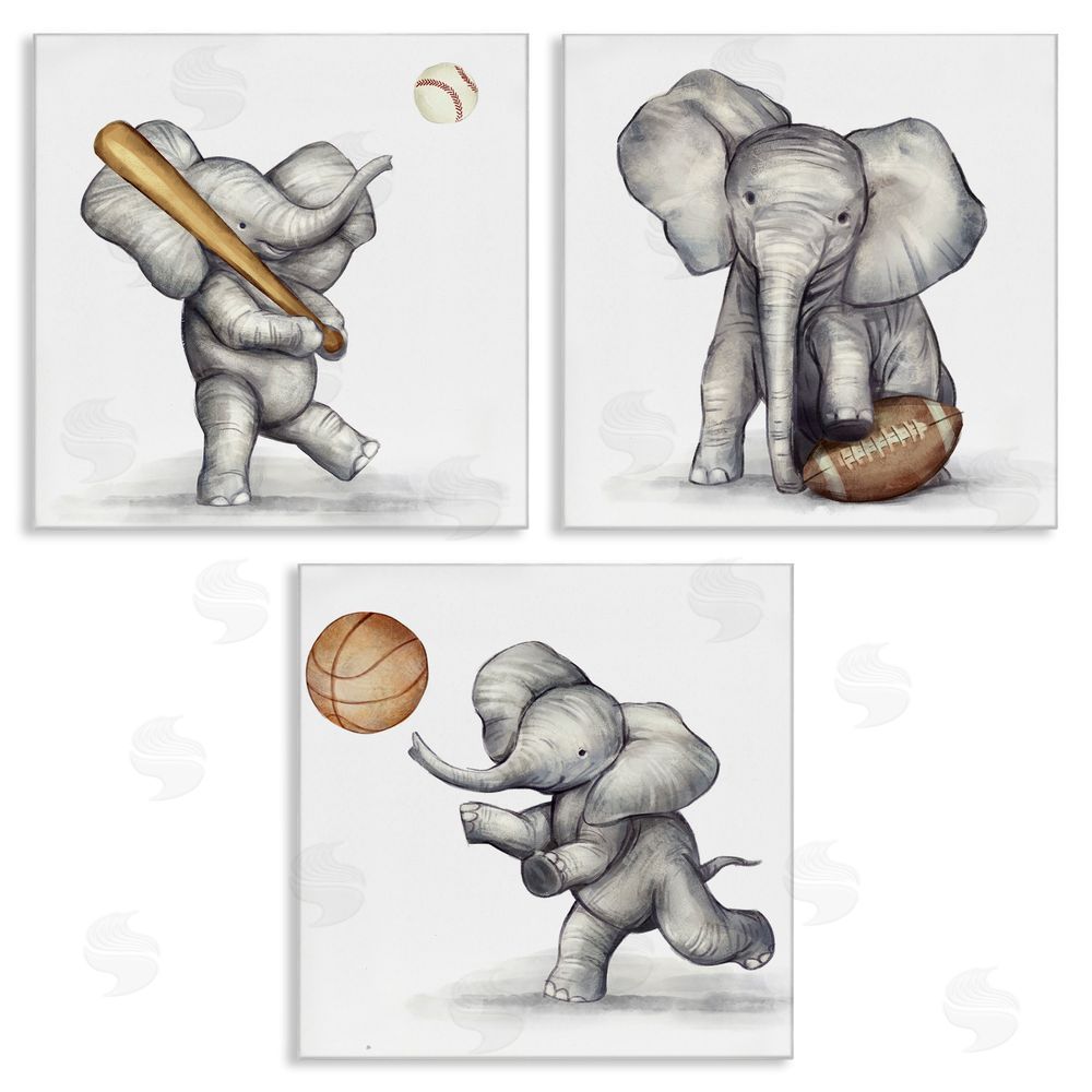 Ziwei Li Baby Elephant Athlete Playing Sports Canvas Wall Art Print