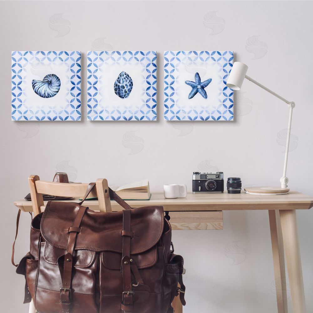 Tava Studios Nautilus Spiral Shell Starfish Blue Aquatics Canvas Wall Art Print in Room
