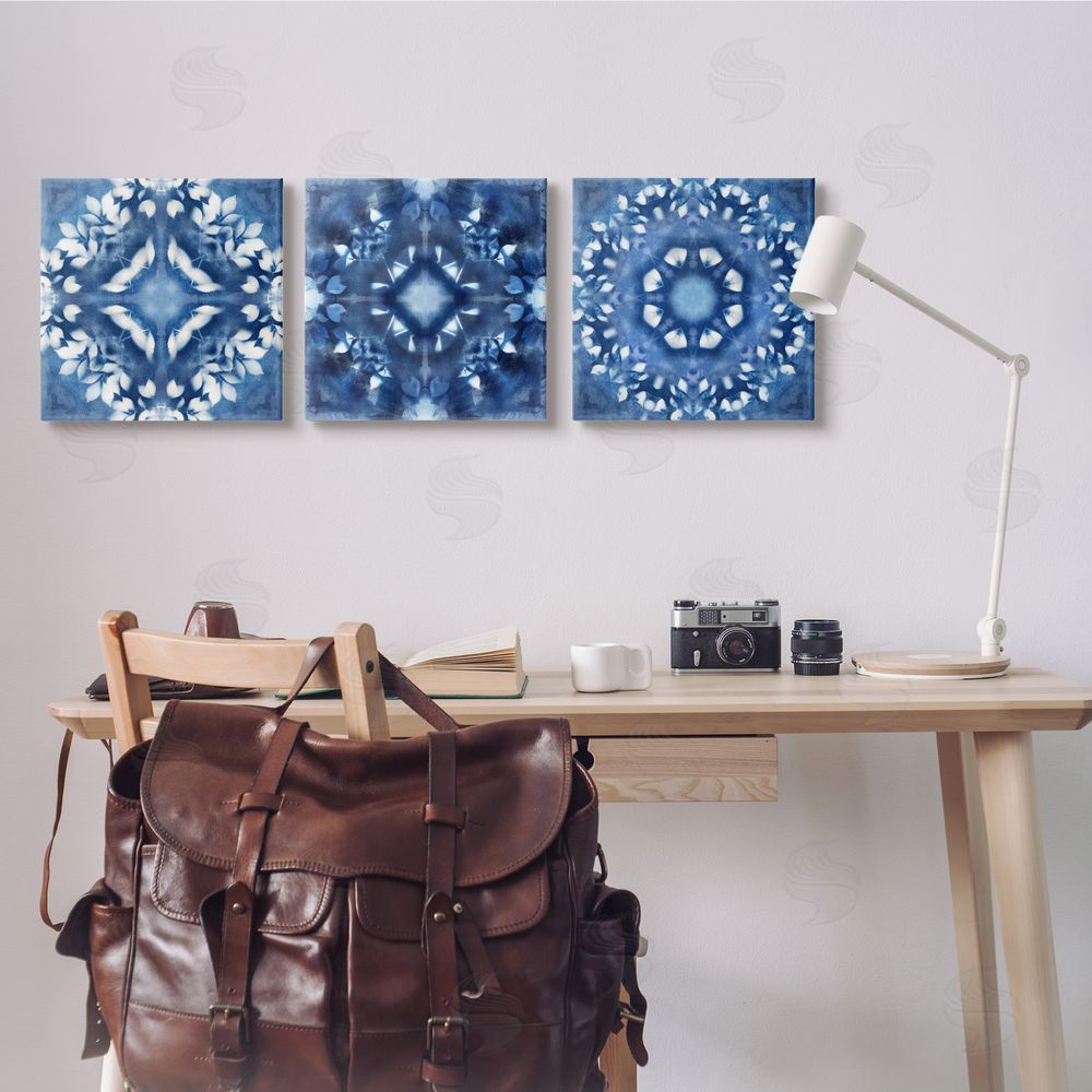 Nan Abstract Kaleidoscrop Blue Tie Dye Patterns Canvas Wall Art Print in Room