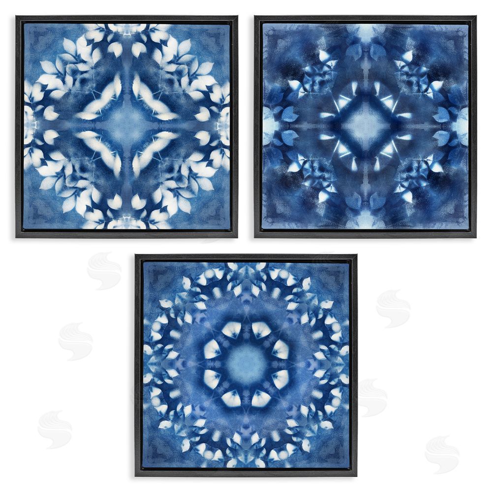 Nan Abstract Kaleidoscrop Blue Tie Dye Patterns Black Floating Frame Canvas Wall Art Print