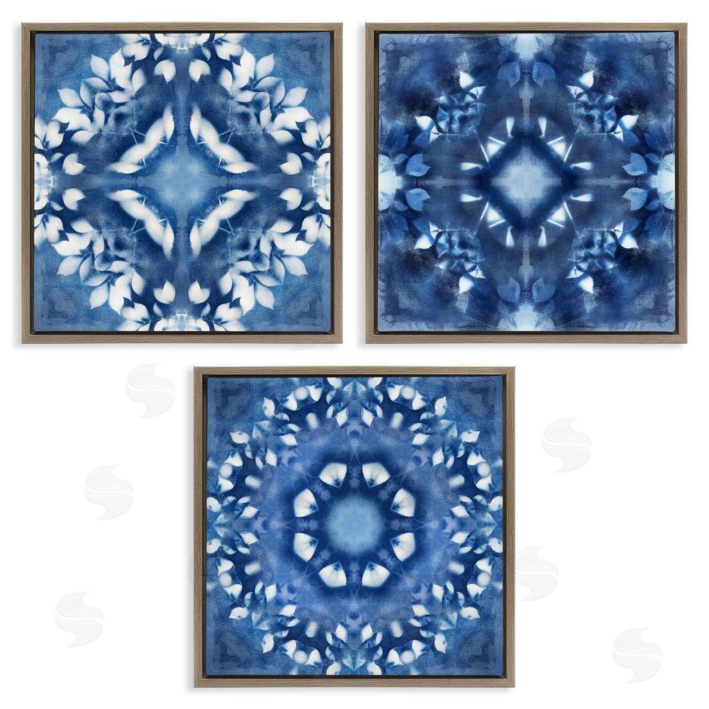 Nan Abstract Kaleidoscrop Blue Tie Dye Patterns Brown Floating Frame Canvas Wall Art Print