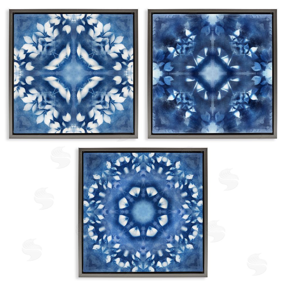 Nan Abstract Kaleidoscrop Blue Tie Dye Patterns Gray Floating Frame Canvas Wall Art Print