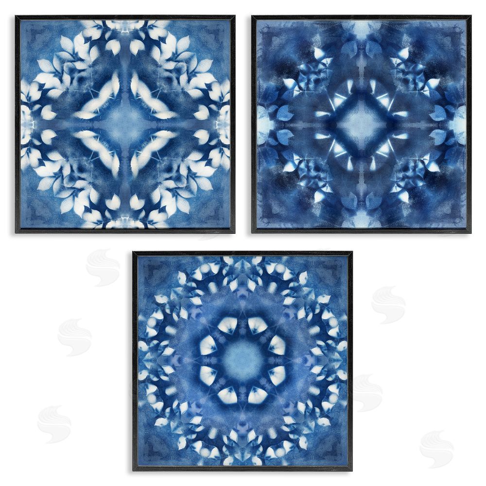 Nan Abstract Kaleidoscrop Blue Tie Dye Patterns Black Framed Giclee Wall Art Print