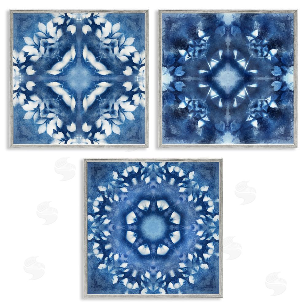 Nan Abstract Kaleidoscrop Blue Tie Dye Patterns Gray Framed Giclee Wall Art Print