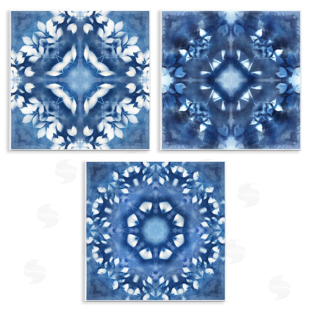 Nan Abstract Kaleidoscrop Blue Tie Dye Patterns Wooden Wall Plaque Art Print
