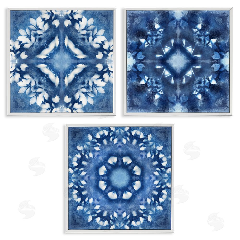 Nan Abstract Kaleidoscrop Blue Tie Dye Patterns White Framed Giclee Wall Art Print