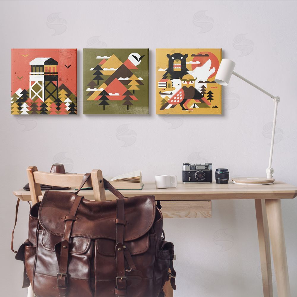 Robert John Paterson Rustic Forest Animal Camp Shapes Canvas Wall Art Print in Room