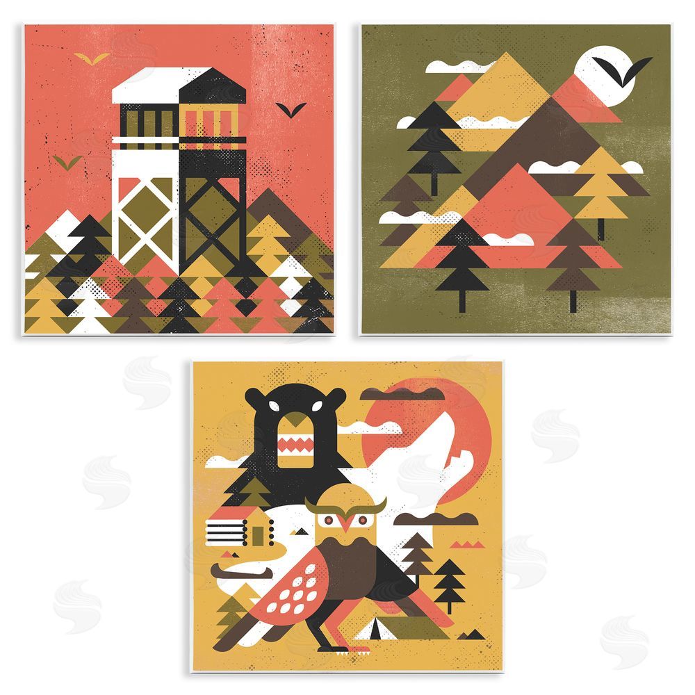 Robert John Paterson Rustic Forest Animal Camp Shapes Wooden Wall Plaque Art Print