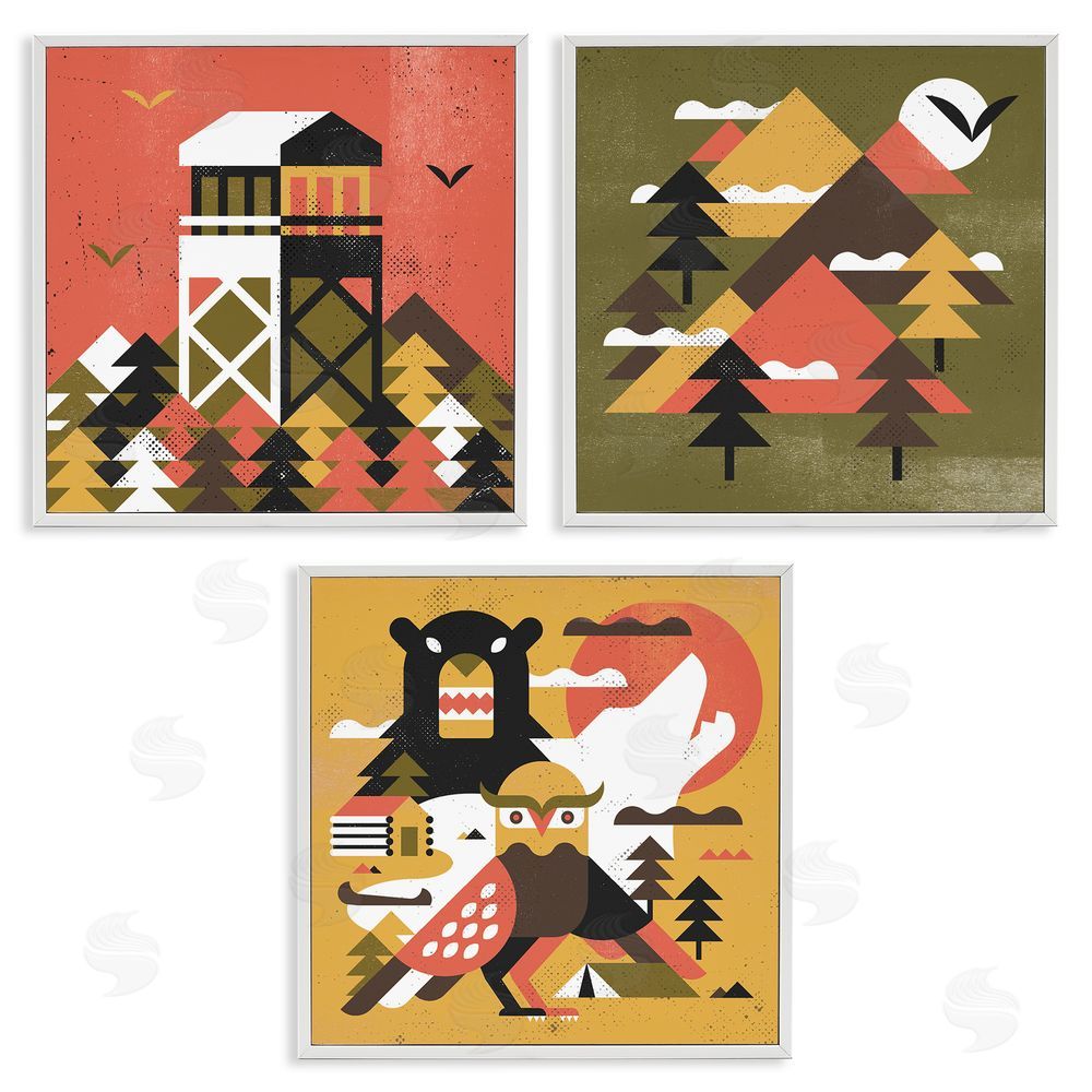 Robert John Paterson Rustic Forest Animal Camp Shapes White Framed Giclee Wall Art Print