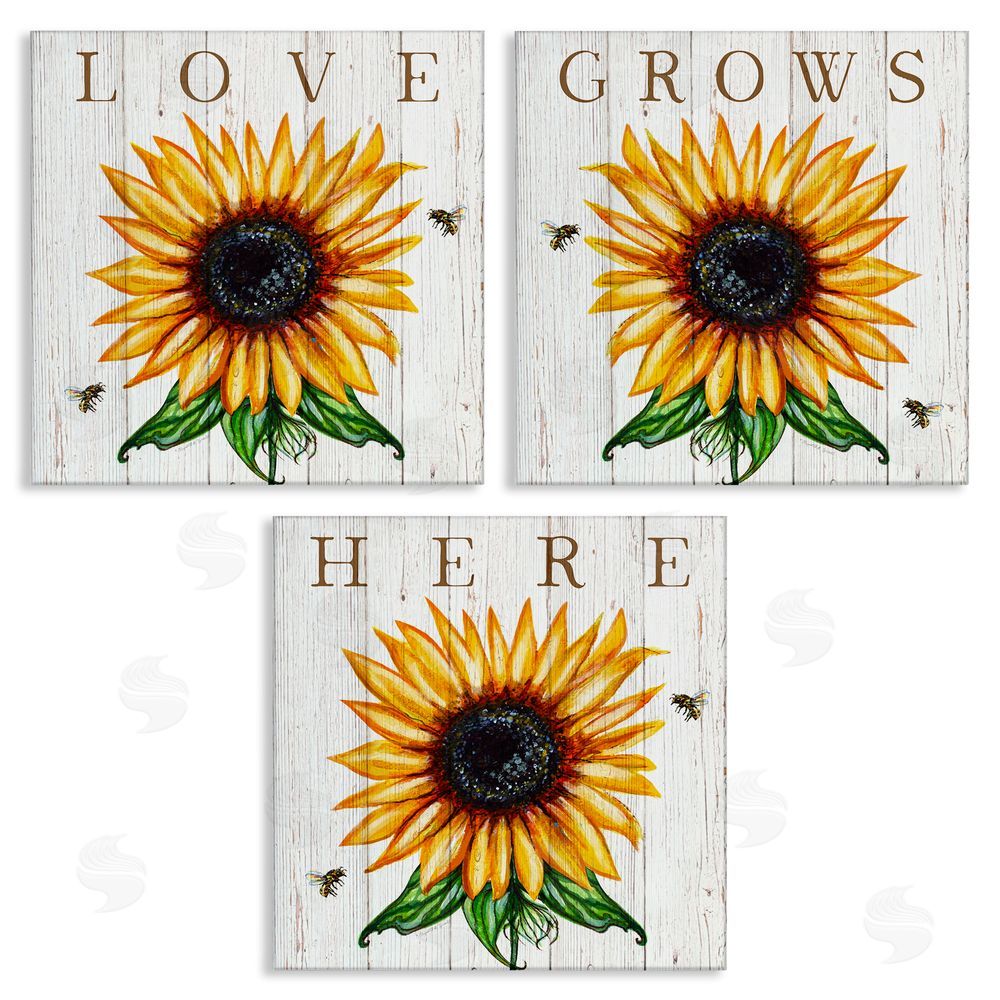 Elizabeth Tyndall Love Grows Here Sunflowers Honey Bees Canvas Wall Art Print
