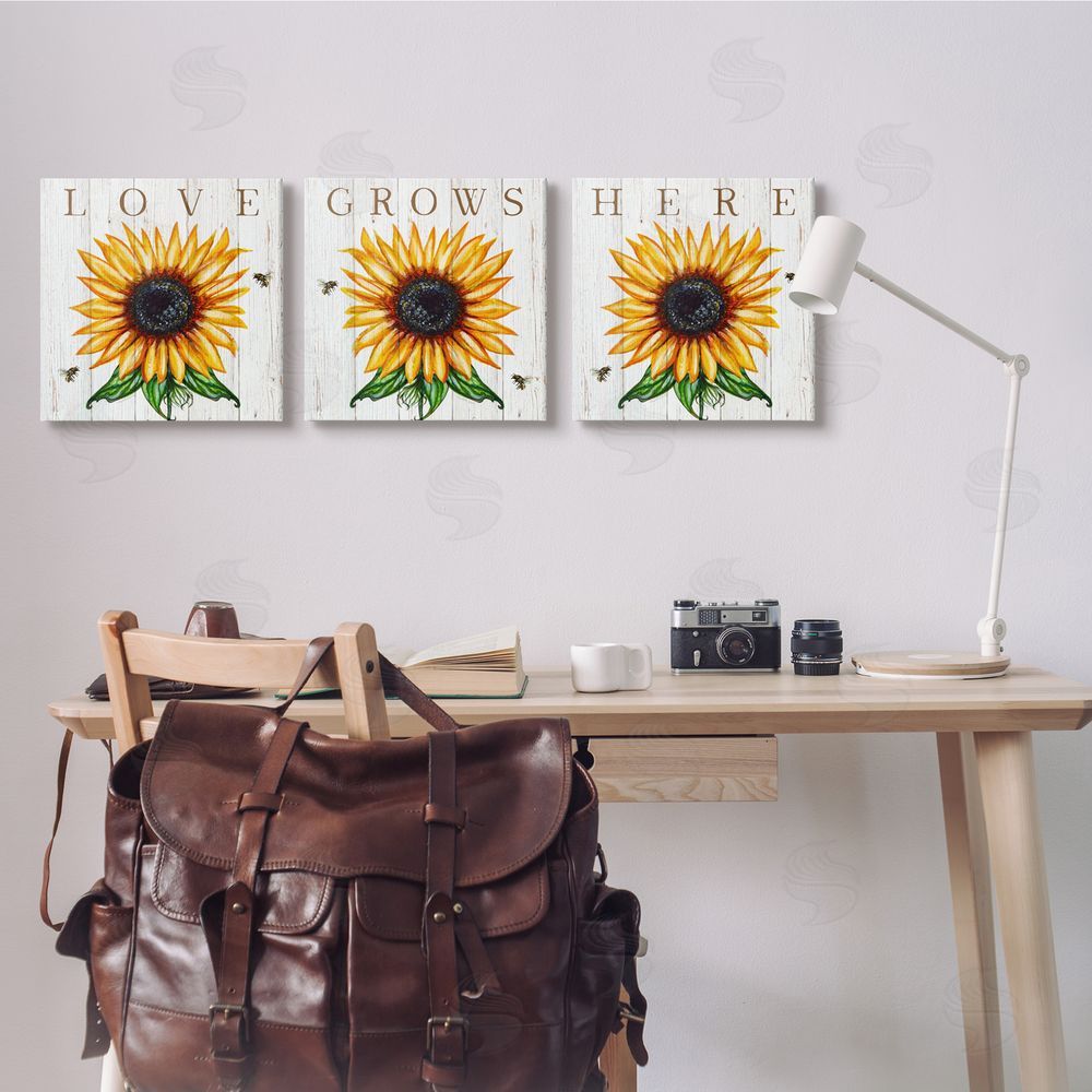 Elizabeth Tyndall Love Grows Here Sunflowers Honey Bees Canvas Wall Art Print in Room