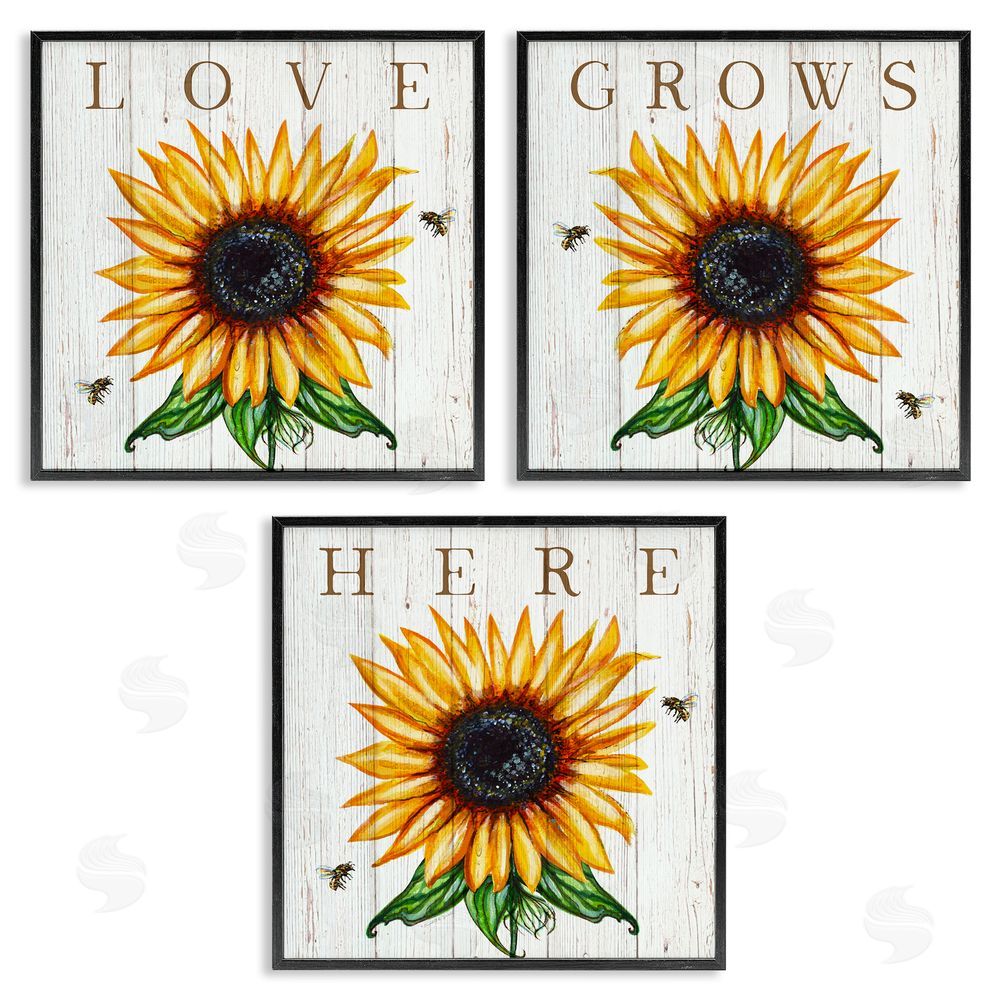 Elizabeth Tyndall Love Grows Here Sunflowers Honey Bees Black Framed Giclee Wall Art Print