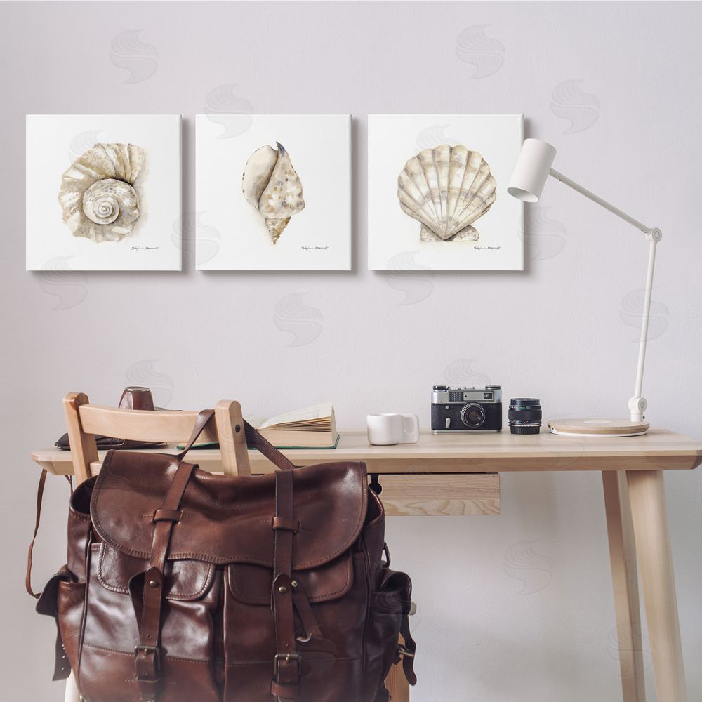 Stephanie Workman Marrott Soft White Patterned Seashells Nautical Canvas Wall Art Print in Room