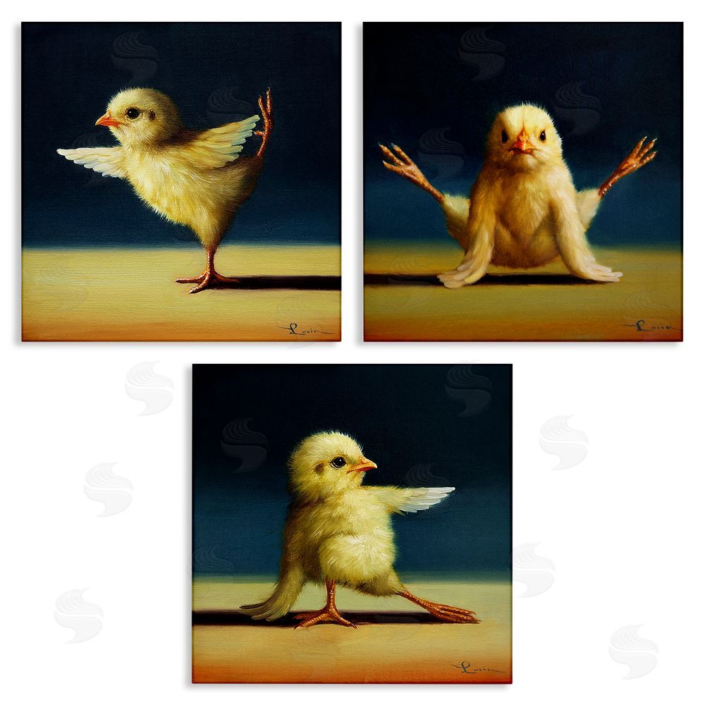 Lucia Heffernan Funny Yoga Chick Trio Farm Birds Stretching Poses Canvas Wall Art Print