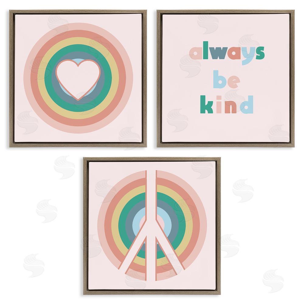 Stupell Studio Cute Always Be Kind Quote Brown Floating Frame Canvas Wall Art Print