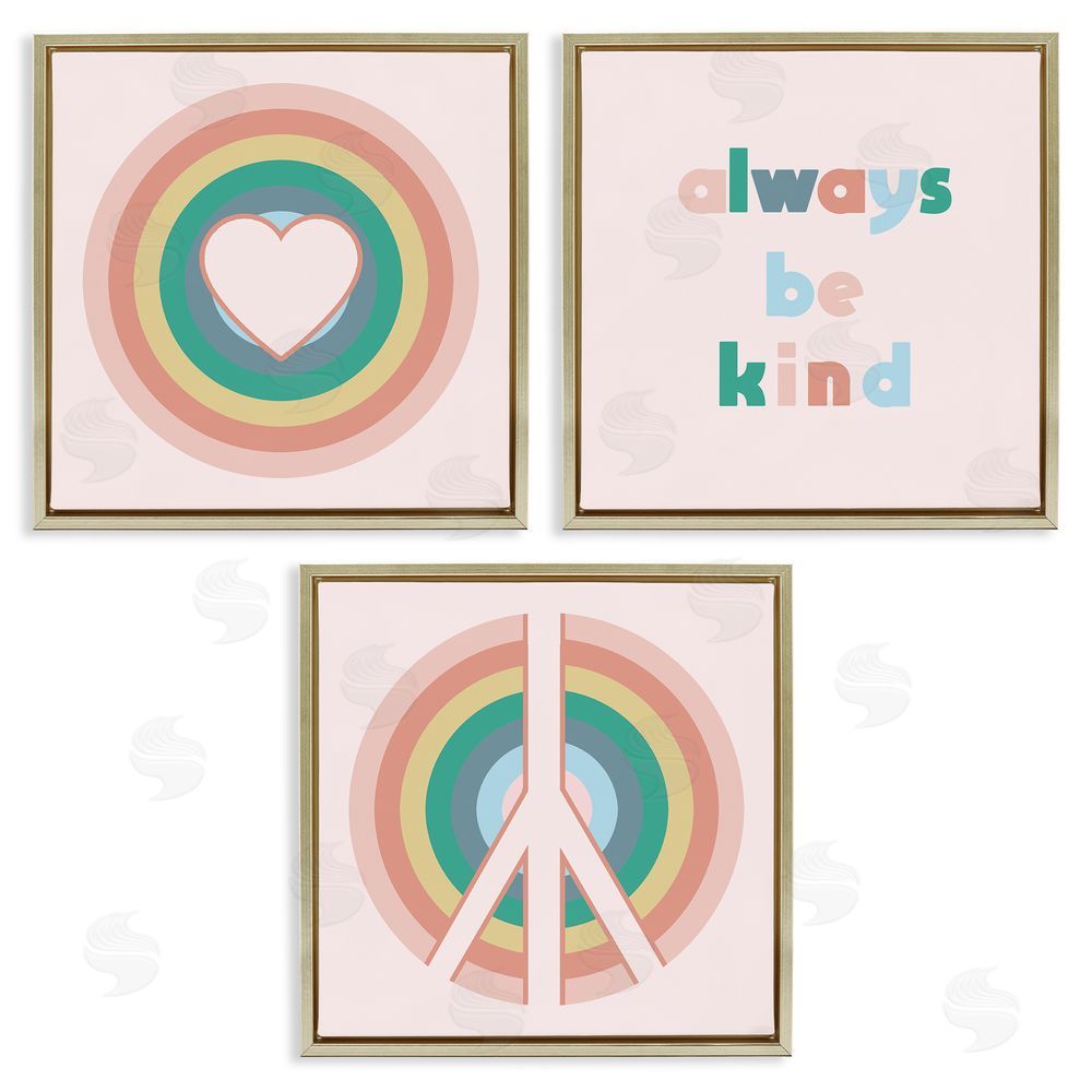 Stupell Studio Cute Always Be Kind Quote Gold Floating Frame Canvas Wall Art Print