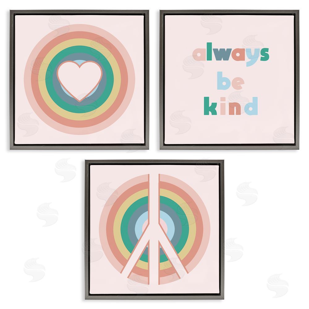Stupell Studio Cute Always Be Kind Quote Gray Floating Frame Canvas Wall Art Print