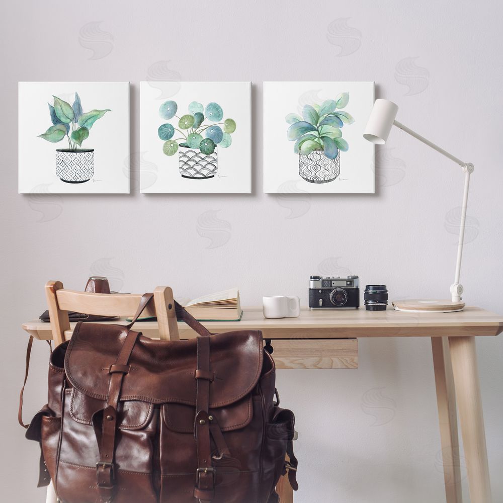 Tava Studios Patterned Planter Vase Lush Blooming Leaves  Canvas Wall Art Print in Room